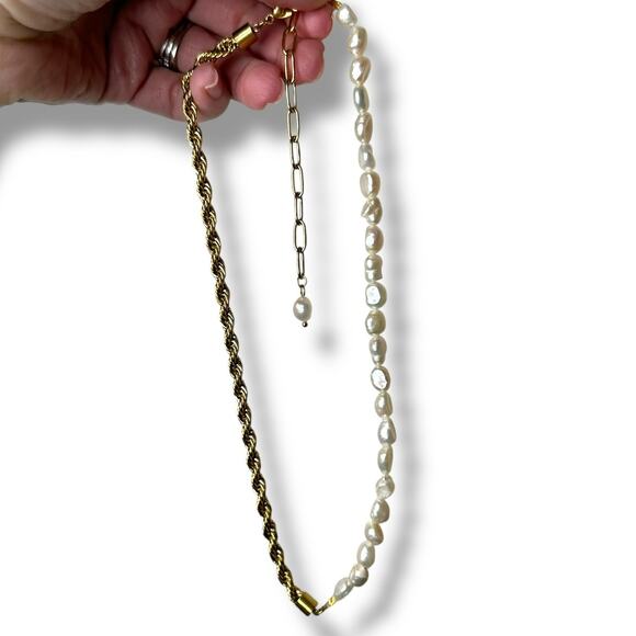 Keachains 18k Gold Plated Stainless Steel Freshwater Pearl Rope Chain Necklace - Picture 2 of 5